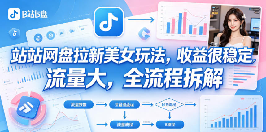 B站网盘拉新美女玩法，收益很稳定，流量大，全流程拆解-来友网创