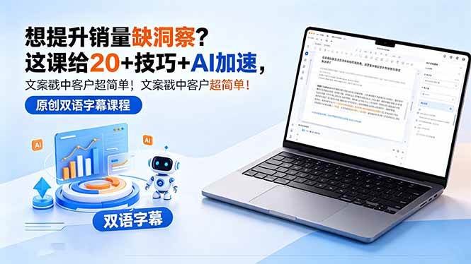 （18408期）想提升销量缺洞察？这课给 20 + 技巧 + AI 加速，文案戳中客户超简单！【原创双语字幕】-来友网创