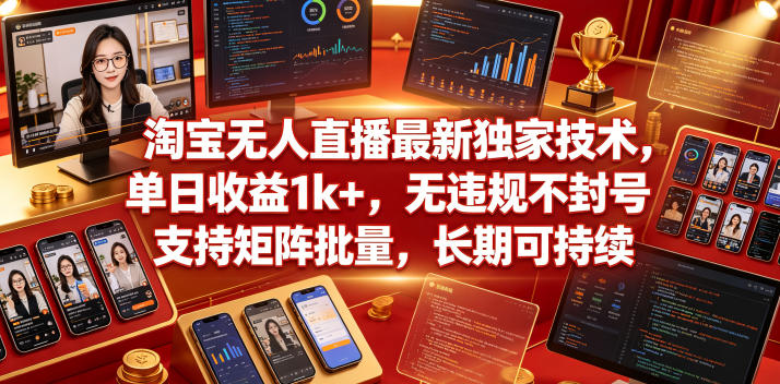 淘宝无人直播最新独家技术，单日收益1k+，无违规不封号，支持矩阵批量，长期可持续【揭秘】-来友网创