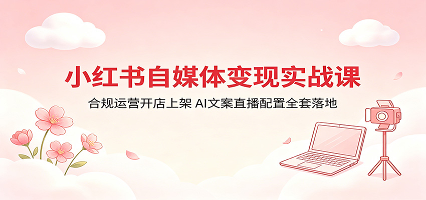 小红书自媒体变现实战课：合规运营开店上架，AI文案直播配置全套落地-来友网创