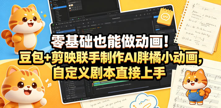 零基础也能做动画！豆包+剪映联手制作AI胖橘小动画，自定义剧本直接上手-来友网创