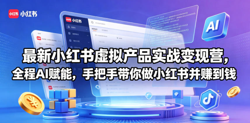 最新小红书虚拟产品实战变现营，全程AI赋能，手把手带你做小红书并赚到钱-来友网创