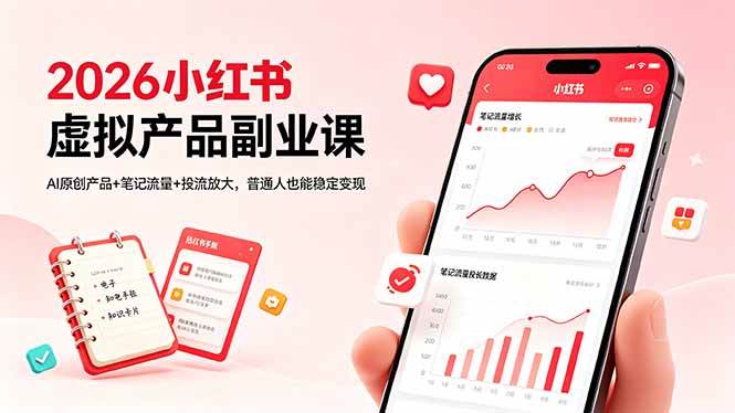 （18449期）2026小红书虚拟产品副业课，AI原创产品+笔记流量+投流放大，普通人也能稳定变现-来友网创