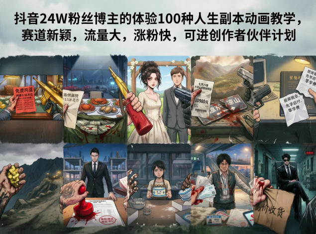 抖音24W粉丝博主的体验100种人生副本动画教学，赛道新颖，流量大，涨粉快，可进创作者伙伴计划-来友网创