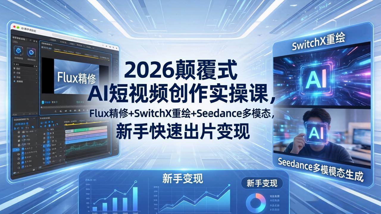 （18449期）2026颠覆式 AI短视频创作课-5月更新，Flux精修+SwitchX重绘+Seedance多模态，新手快速出片变现-来友网创