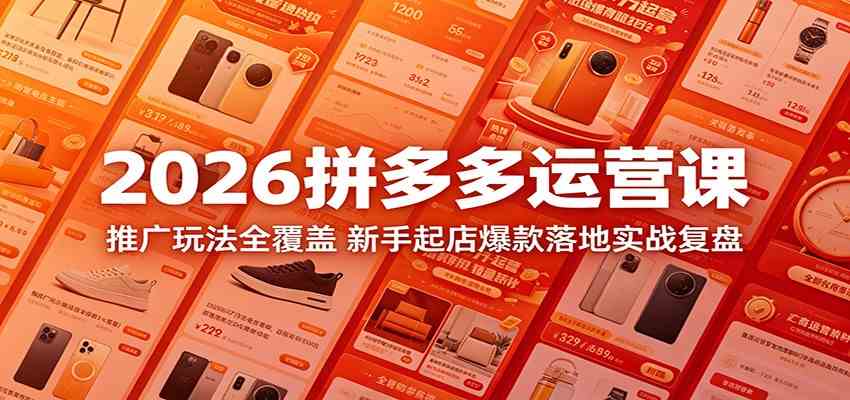 2026拼多多运营课：推广玩法全覆盖，新手起店爆款落地实战复盘-来友网创