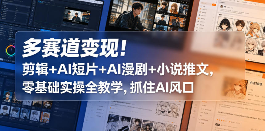 多赛道变现！剪辑+AI短片+AI漫剧+小说推文，零基础实操全教学，抓住AI风口-来友网创