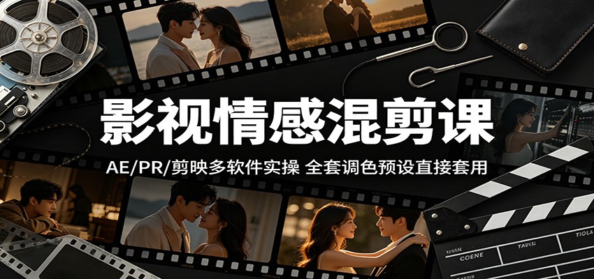 影视情感混剪课：AE/PR/剪映多软件实操，全套调色预设直接套用-来友网创