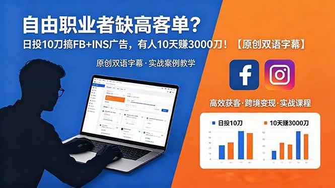 （18489期）自由职业者缺高客单？日投 10 刀搞 FB+INS 广告，有人 10 天赚 3000 刀！【原创双语字幕】-来友网创