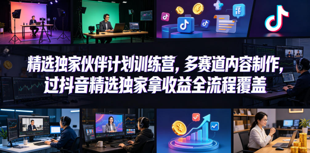 小豁食堂精选独家伙伴计划训练营，多赛道内容制作，过抖音精选独家拿收益全流程覆盖-来友网创
