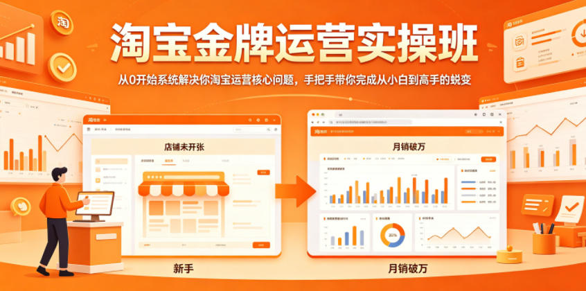 淘宝金牌运营实操班，从0开始系统解决你淘宝运营核心问题，手把手带你完成从小白到高手的蜕变-来友网创