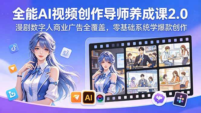 （18505期）全能AI视频创作导师养成课2.0，漫剧数字人商业广告全覆盖，零基础系统学爆款创作-来友网创