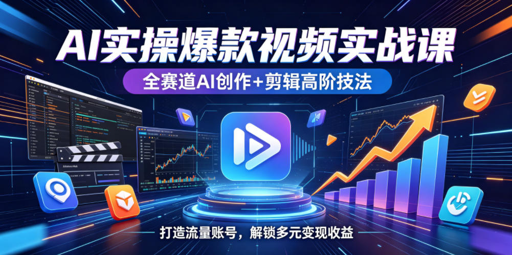 AI实操爆款视频实战课，全赛道AI创作+剪辑高阶技法，打造流量账号，解锁多元变现收益-来友网创