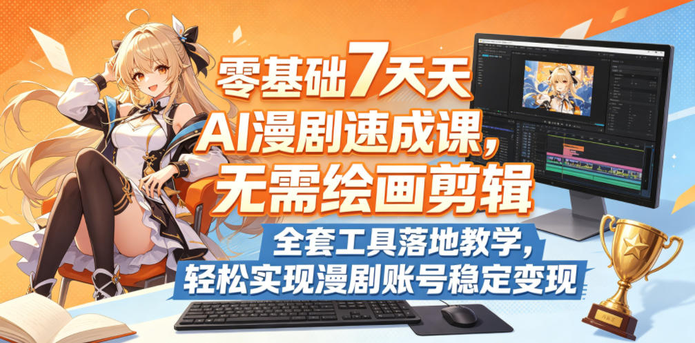 零基础7天AI漫剧速成课，无需绘画剪辑，全套工具落地教学，轻松实现漫剧账号稳定变现-来友网创