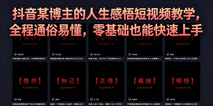 抖音某博主的灰太狼人生感悟短视频教学，全程通俗易懂，零基础也能快速上手-来友网创