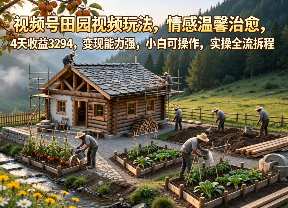 视频号田园视频玩法，情感温馨治愈，4天收益3294，变现能力强，小白可操作，实操全流程拆解-来友网创