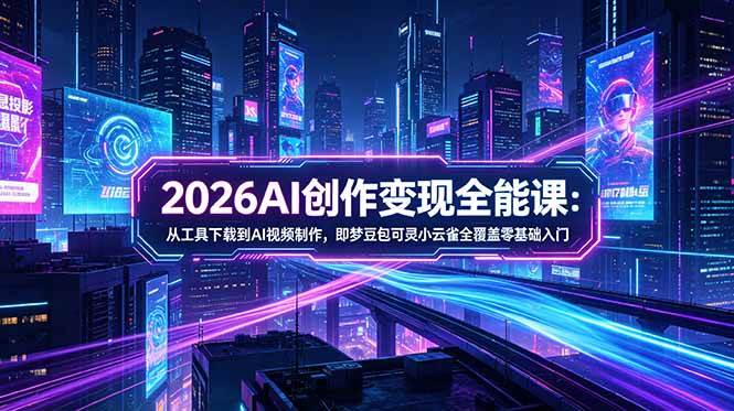 （18553期）2026AI创作变现全能课-更新5月：从工具下载到AI视频制作，即梦豆包可灵小云雀全覆盖零基础入门-来友网创