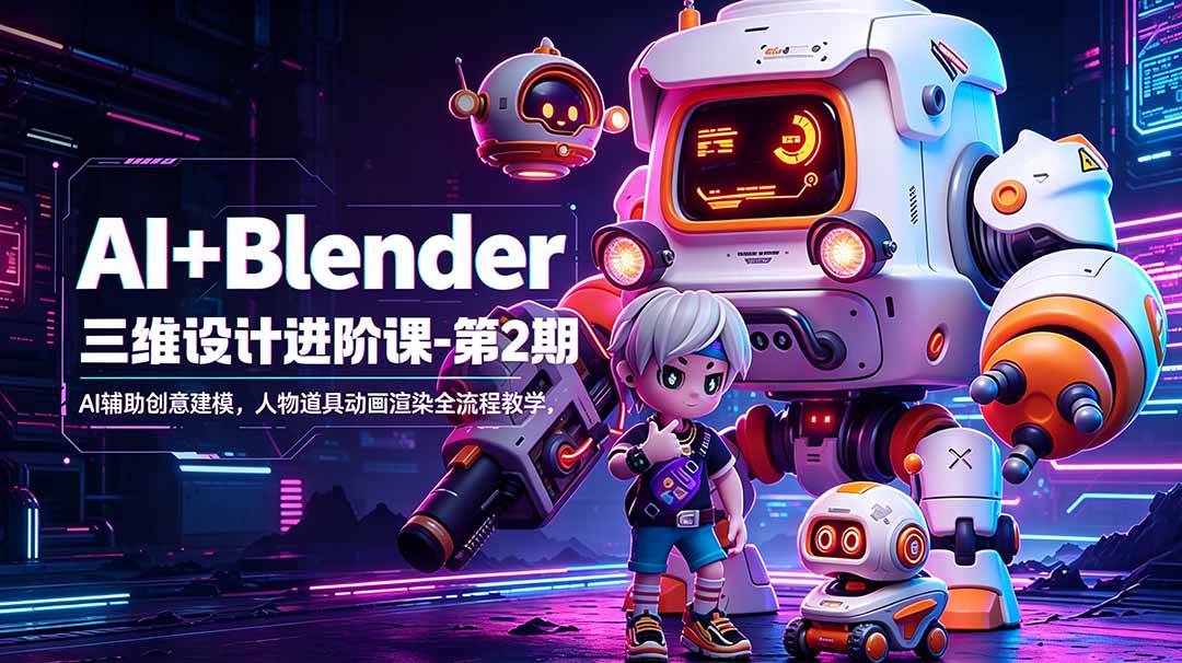 （18586期）AI+Blender三维设计进阶课-第2期：AI辅助创意建模，人物道具动画渲染全流程教学-来友网创