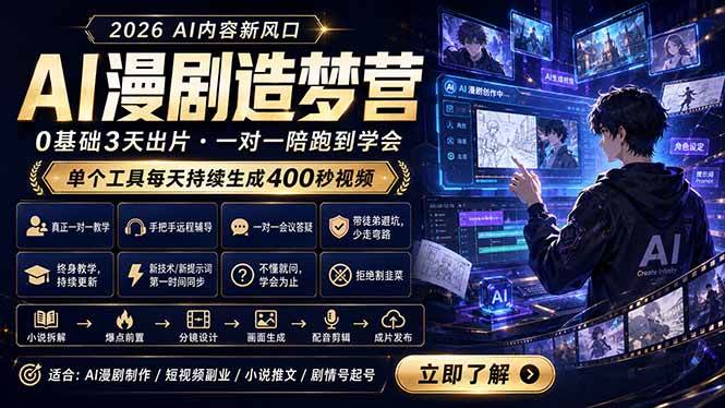 （18568期）AI漫剧造梦营：0基础3天出片，单个工具每天持续生成400秒视频-来友网创