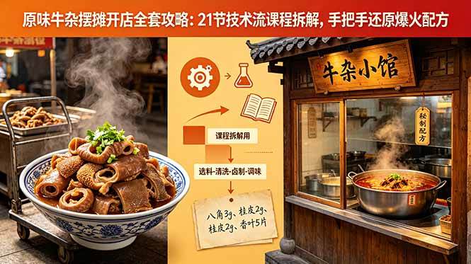 （18601期）原味牛杂摆摊开店全套攻略：21节技术流课程拆解，手把手还原爆火配方-来友网创