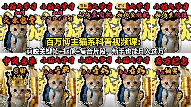 （18595期）百万博主猫系科普视频课：剪映关键帧+抠像+复合片段，新手也能月入过万-来友网创
