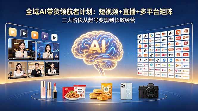 （18593期）全域AI带货领航者计划：短视频+直播+多平台矩阵，三大阶段从起号变现到长效经营-来友网创