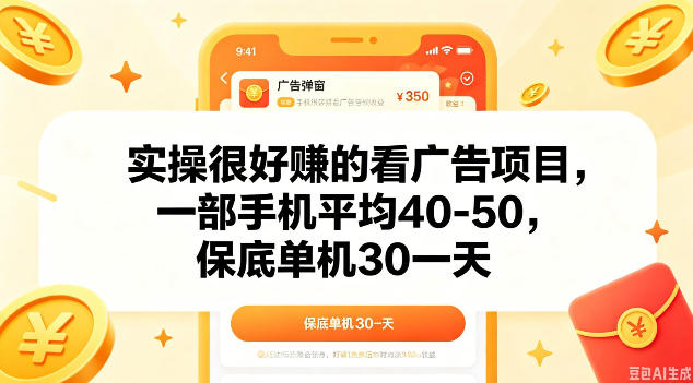 实操很好做的看广告项目，一部手机平均40-50，保底30单机一天【揭秘】-来友网创
