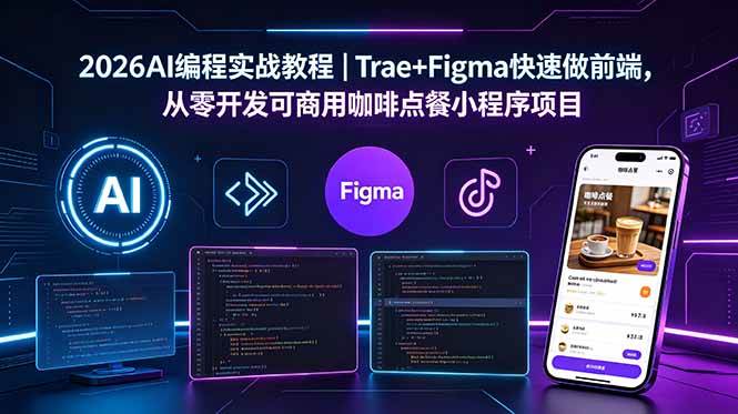 （18627期）2026AI编程实战教程｜Trae+Figma快速做前端，从零开发可商用咖啡点餐小程序项目-来友网创