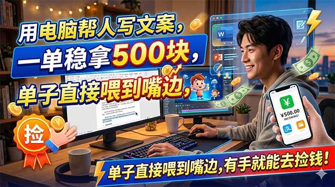 （18634期）用电脑帮人写文案，一单稳拿500块，单子直接喂到嘴边，有手就能去捡钱！-来友网创