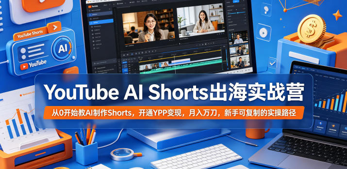 YouTube AI Shorts出海实战营，从0开始教AI制作Shorts，开通YPP变现，月入万刀，新手可复制的实操路径-来友网创