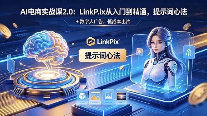 （18655期）AI 电商实战课2.0｜LinkPix 从入门到精通，提示词心法 + 数字人广告，低成本出片-来友网创