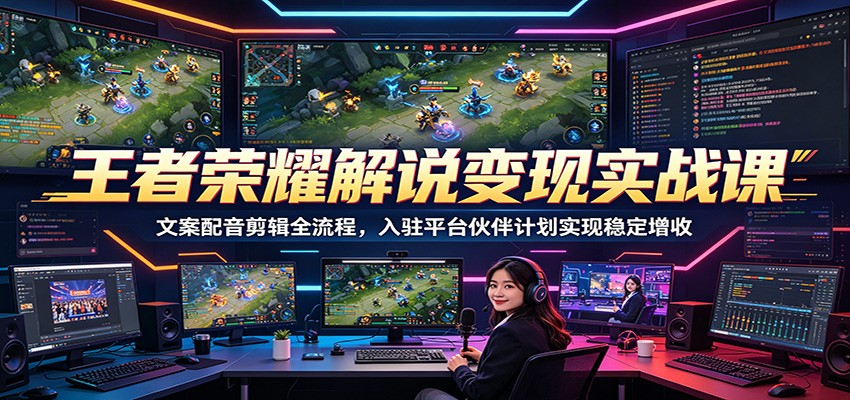 王者荣耀解说变现实战课：文案配音剪辑全流程，入驻平台伙伴计划实现稳定增收-来友网创