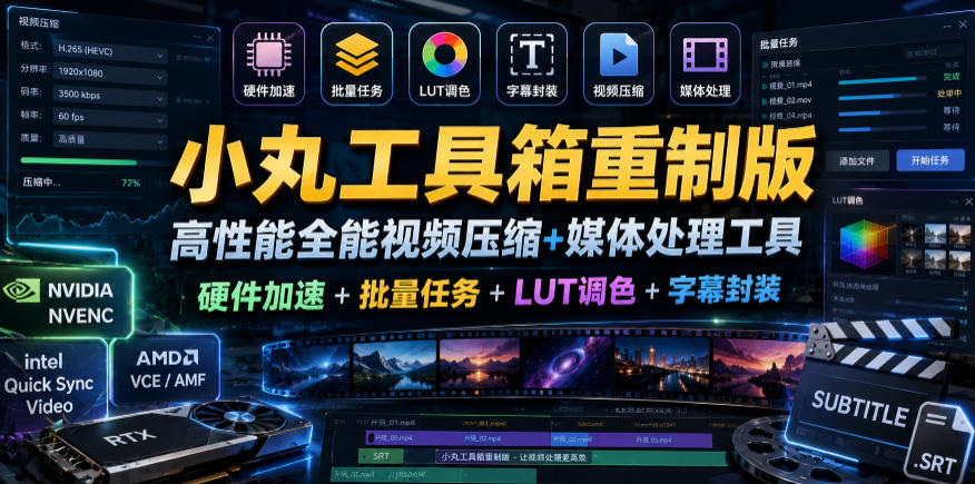 小丸工具箱重制版–高性能全能视频压缩+媒体处理工具｜硬件加速+批量任务+LUT调色+字幕封装-来友网创