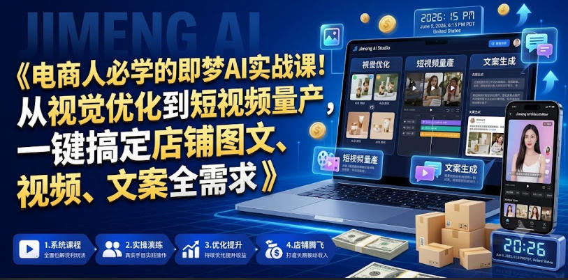 电商人必学的即梦AI实战课！从视觉优化到短视频量产，一键搞定店铺图文、视频、文案全需求-来友网创