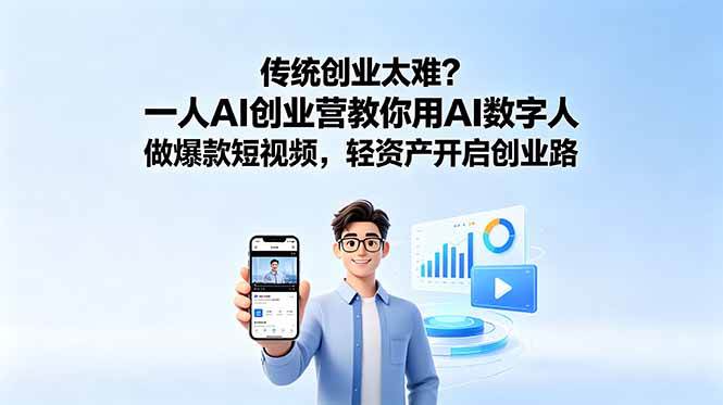（18832期）传统创业太难？一人AI创业营教你用AI数字人做爆款短视频，轻资产开启创业路-来友网创