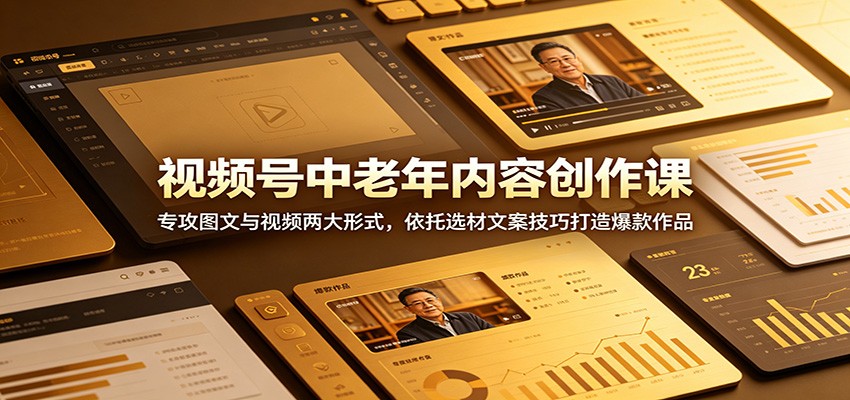 视频号中老年内容创作课：专攻图文与视频两大形式，依托选材文案技巧打造爆款作品-来友网创