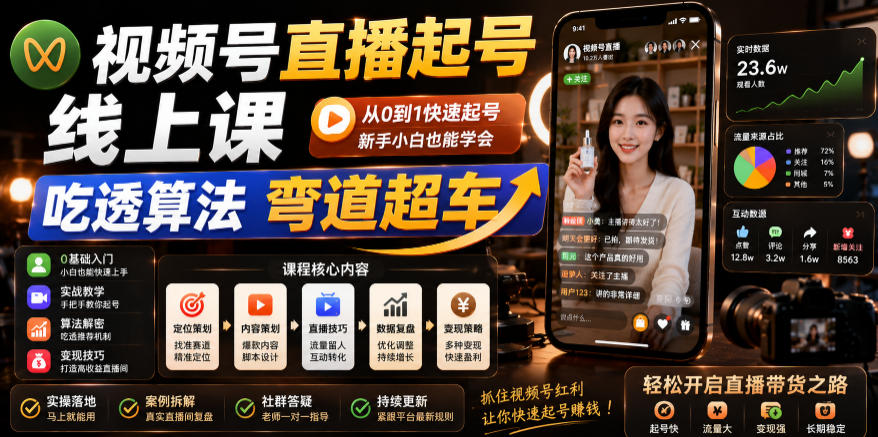 视频号直播起号线上课，吃透算法弯道超车（2026年6月）-来友网创