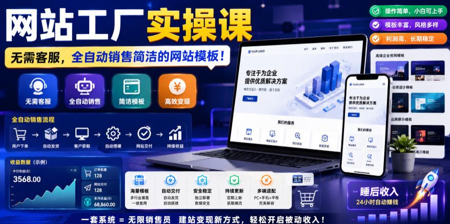 网站工厂实操课，无需客服，网站模板自动赚钱！【原创双语字幕】-来友网创