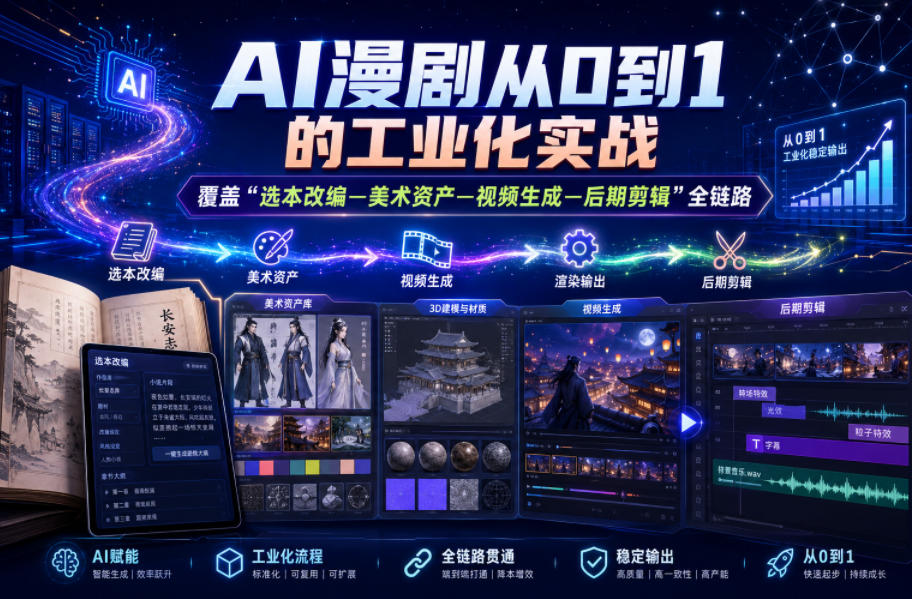 AI漫剧从0到1的工业化实战，覆盖“选本改编—美术资产—视频生成—后期剪辑”全链路（更新6月）-来友网创