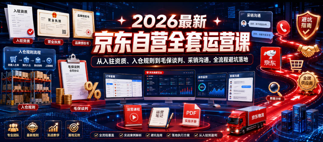 2026最新京东自营全套运营课，从入驻资质、入仓规则到毛保谈判、采销沟通，全流程避坑落地-来友网创