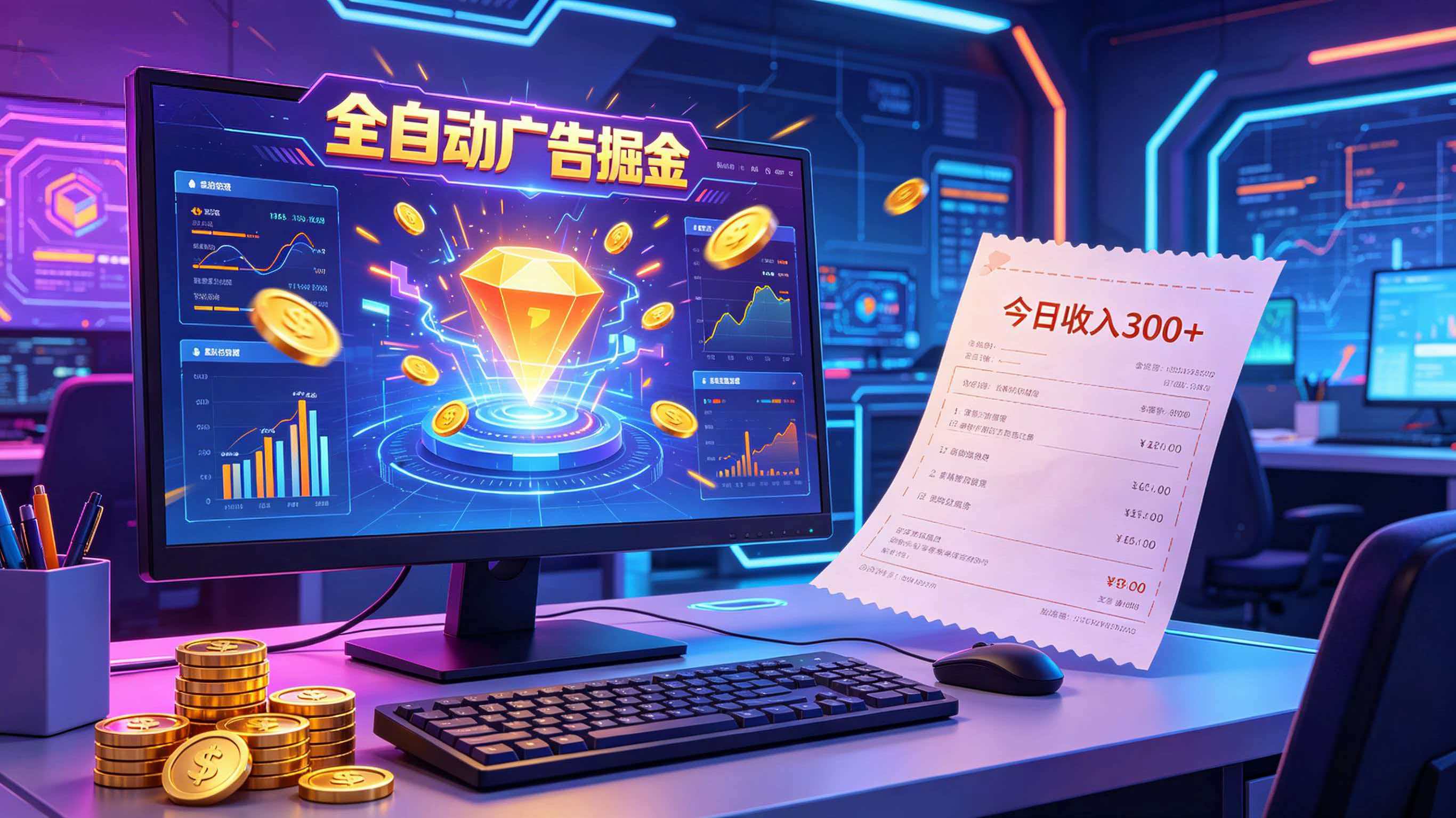 全自动广告掘金，日入300+。全程Ai自动化运行，解放双手，时间自由。收益稳定-来友网创