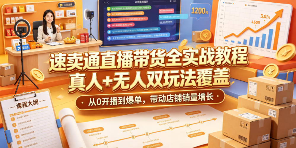 速卖通直播带货全实战教程，真人+无人双玩法覆盖，从0开播到爆单，带动店铺销量增长-来友网创