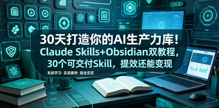30天打造你的AI生产力库！Claude Skills+Obsidian 双教程，30 个可交付 Skill，提效还能变现-来友网创