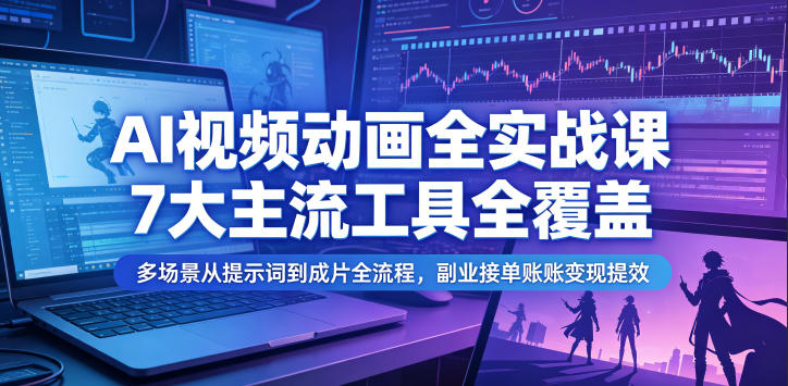 AI视频动画全实战课，7大主流工具全覆盖，多场景从提示词到成片全流程，副业接单账号变现提效-来友网创