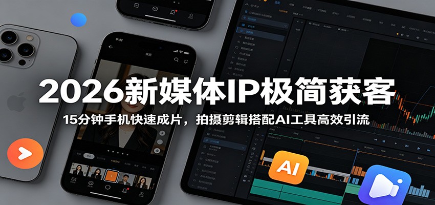 2026新媒体IP极简获客：15分钟手机快速成片，拍摄剪辑搭配AI工具高效引流-来友网创