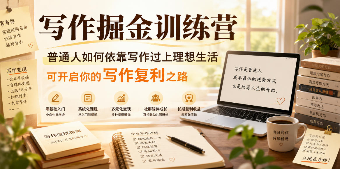 写作掘金训练营，普通人如何依靠写作过上理想生活，可开启你的写作复利之路（更新6月）-来友网创