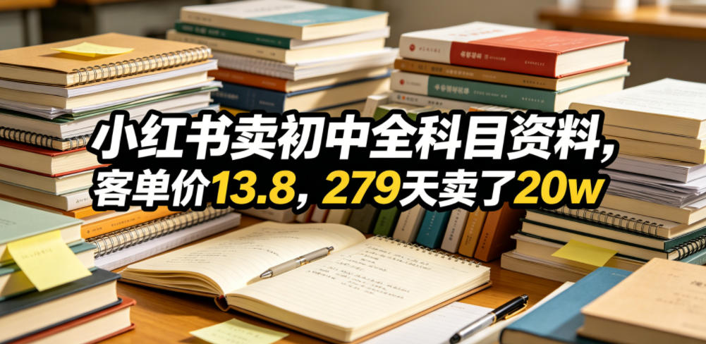 小红书卖初中全科目资料，客单价13.8，279天卖了20w-来友网创
