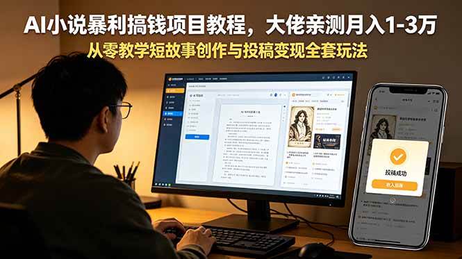 （18913期）AI小说暴利搞钱项目教程-更新，大佬亲测月入1-3万，从零教学短故事创作与投稿变现全套玩法-来友网创