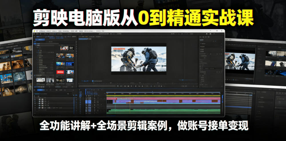 剪映电脑版从0到精通实战课，全功能讲解+全场景剪辑案例，做账号接单变现-来友网创