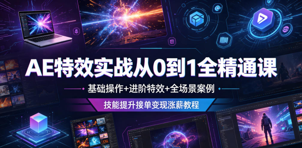AE特效实战从0到1全精通课，基础操作+进阶特效+全场景案例，技能提升接单变现涨薪教程-来友网创